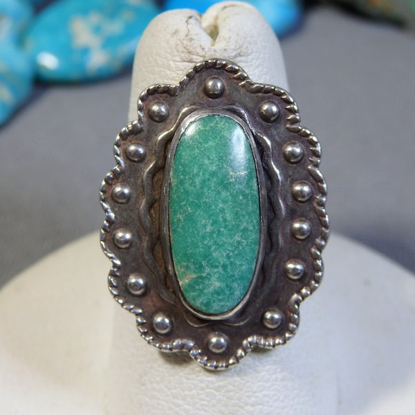 Fred Harvey Era KIK-A-POO Tribe Natural Nevada TURQUOISE Sterling Silver Ring sz6.5