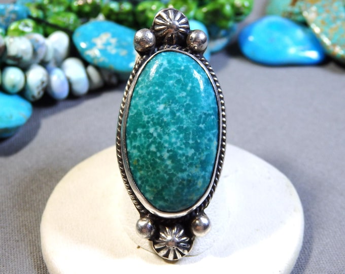 NAVAJO Chimney Butte SONORAN White Water TURQUOISE Sterling Silver Ring sz8 Signed