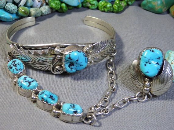 Turquoise & Black Bead Charm Rhodium Plated Slave Bracelet. Wholesale -  925Express
