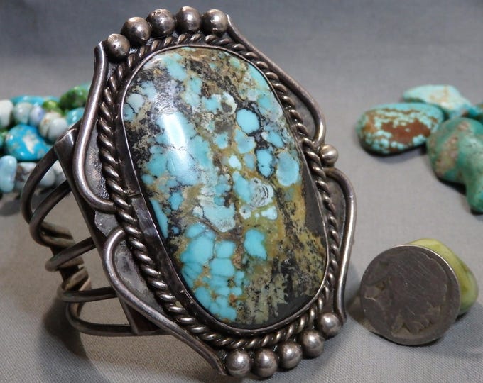 KEWA Deceased Romija Rosetta KINGMAN TURQUOISE Sterling Silver 3.25"wide 125g Cuff Bracelet  6"-6.5"size