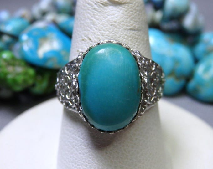 Natural BLUE RIDGE TURQUOISE Sterling Silver Adjustable Daisey's Ring sz5-10