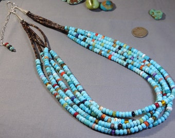 INDIAN CORN Beads 26"-30" Necklace SONORAN Gold Mina Maria Turquoise Spiny Oyster ++ Sterling Silver Adjustable