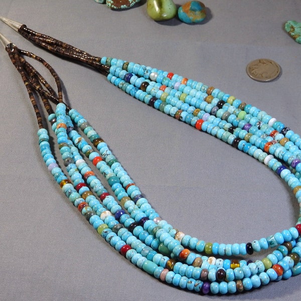 INDIAN CORN Beads 26"-30" Necklace SONORAN Gold Mina Maria Turquoise Spiny Oyster ++ Sterling Silver Adjustable