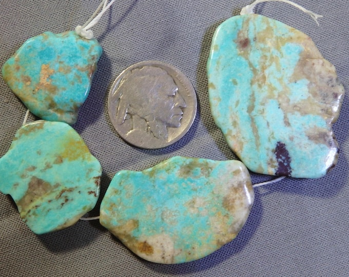 Arizona KINGMAN TURQUOISE 23-43mm Drilled Slabs Beads 5" Strand 25g 124cts 1mm Hole