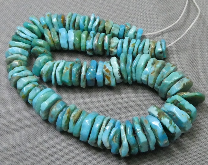 Arizona CASTLE DOME TURQUOISE 6-14mm Funky Heishi Beads 9.5" Strand 169cts Old Stash