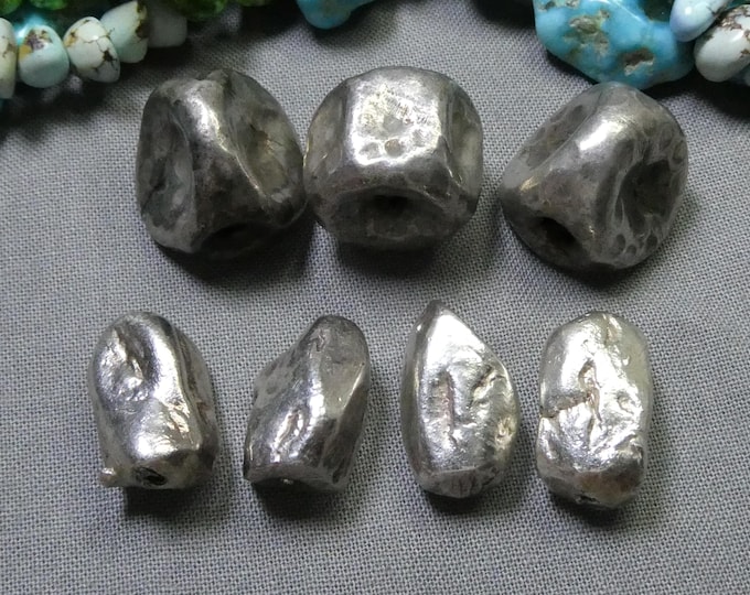 30g Lot of 7 LARGE Nugget BEADS 14-19mm solid Sterling Silver
