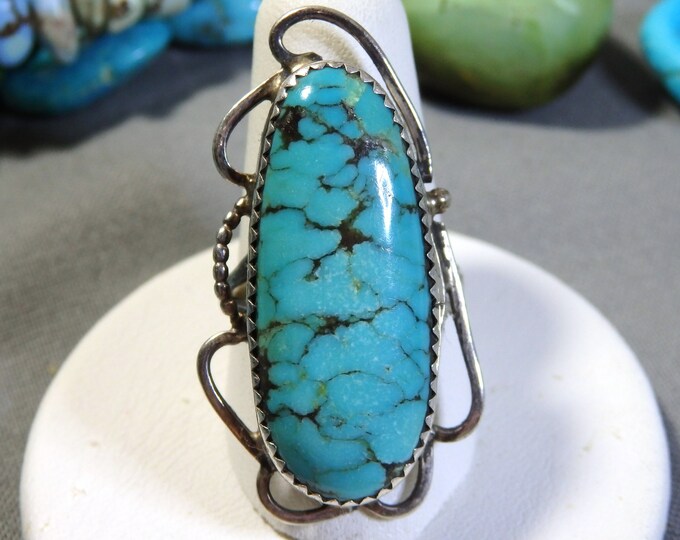 NAVAJO Salley Ramone KINGMAN webbed TURQUOISE Sterling Silver Ring sz7 Signed