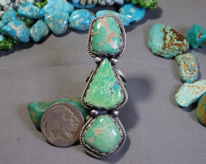 NAVAJO Paul Livingston CARICO LAKE Turquoise Sterling Silver Ring sz7.25"