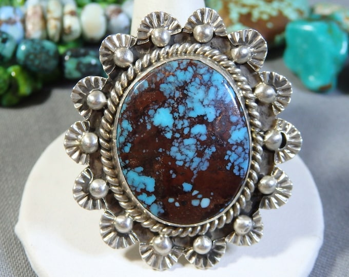 NAVAJO Fred Guerro EGYPTION TURQUOISE Sterling Silver Ring sz12
