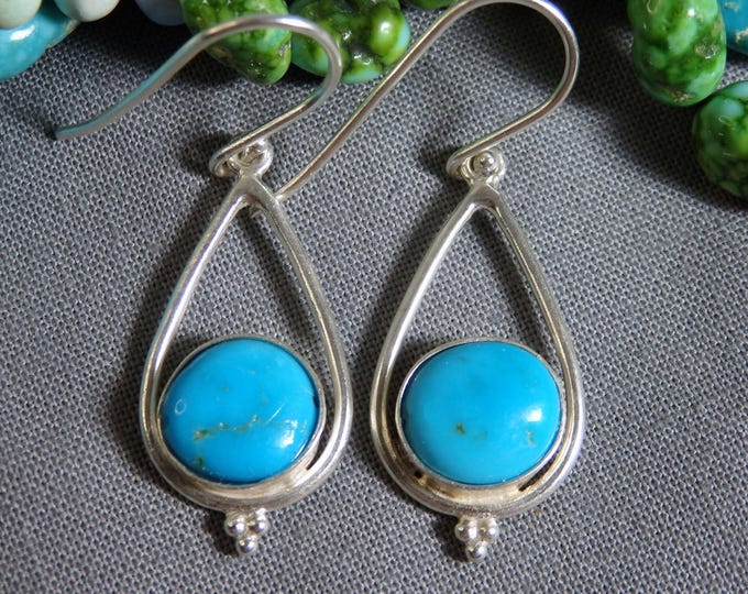 Arizona SLEEPING BEAUTY TURQUOISE Sterling Silver 1.5"long Tear Drop Earrings