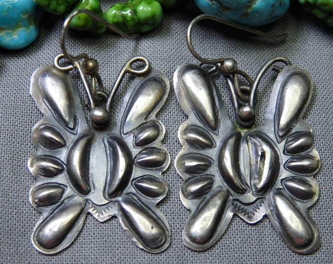 NAVAJO Repousse Sterling Silver BUTTERFLY 1.75" Earrings Tim Yazzie Design