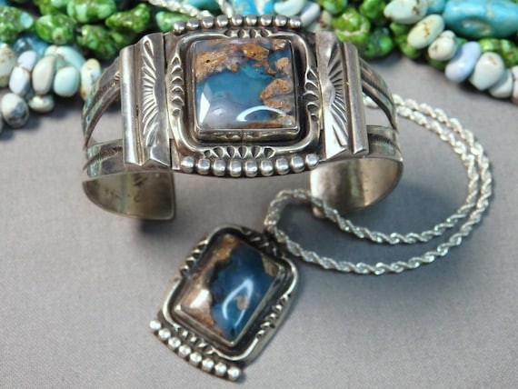 Rare NAVAJO Fred Harvey Era BASALT TURQUOISE Coin Sil… - Gem