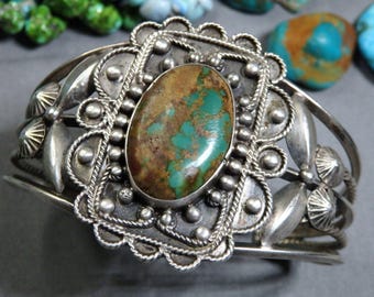 Size 9 3/4 >> Vintage Fred Harvey Era Navajo Sterling Silver