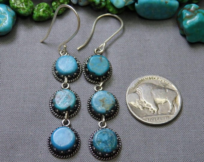 SONORAN Rose TURQUOISE Sterling Silver 2.5"Long Chandelier EARRINGS