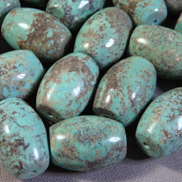 Natural CAMPITOS TURQUOISE Heavy Matrix 20x15mm Barrel Bead 30+ct  1piece