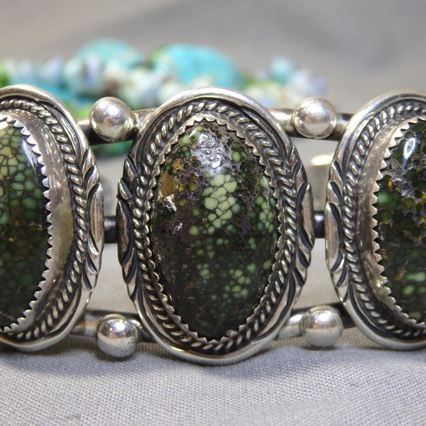 Superior NAVAJO Marc Begay Natural DAMELE TURQUOISE Sterling Silver Cuff Bracelet signed 6.5"  to 7.5"size