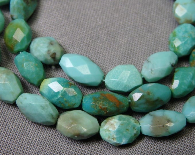 Natural PERSIAN TURQUOISE 7-9mm Faceted Rice BEADS 11.75" Strand 50cts