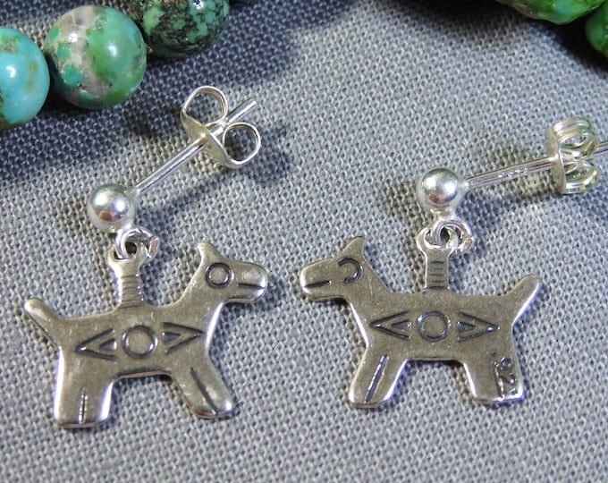 NAVAJO SunWest Solid Sterling Silver DOG or HORSE Totem Post Earrings