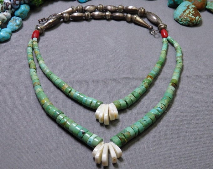 NAVAJO PEARLS Royston TURQUOISE Sterling Silver 16.5" Double Corn Jacla Necklace