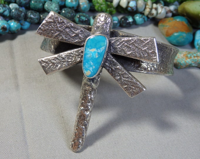 NAVAJO Gary Custer Nevada FOX Mine TURQUOISE Tufa Cast Sterling Silver 74gm Cuff Bracelet