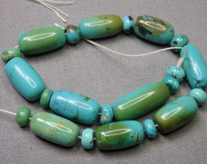 CLOUD MOUNTAIN TURQUOISE 6mm Rondelle 8x15-20mm Barrel Beads 8" Strand 97cts