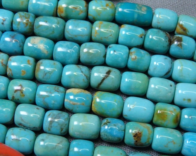 Arizona KINGMAN TURQUOISE 6-7mm Thick x 6-8mm Long Barrel BEADS 16" Strand 130+cts