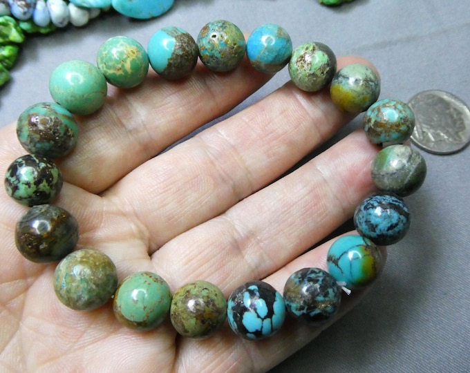 HUBEI TURQUOISE 11mm Round Beads 8.25" Stretch Bracelet 32g 160cts