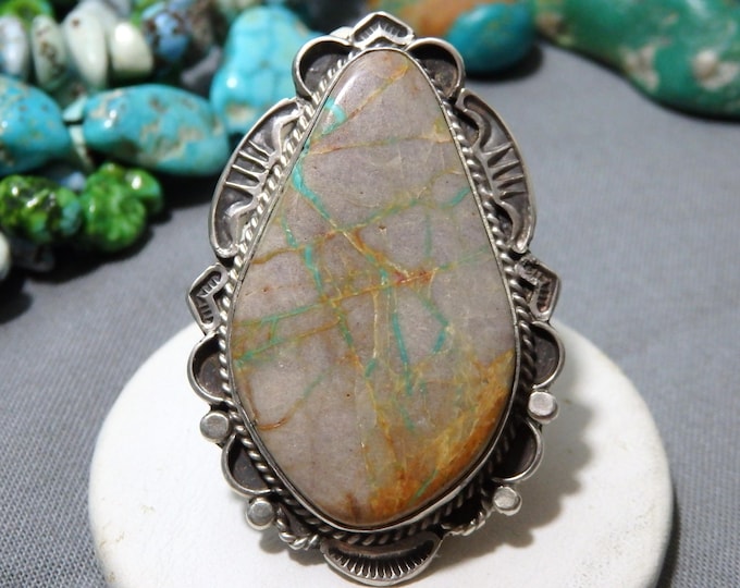 NAVAJO Randel Tom ROYSTON Boulder TURQUOISE Sterling Silver 2"wide Ring sz8 signed