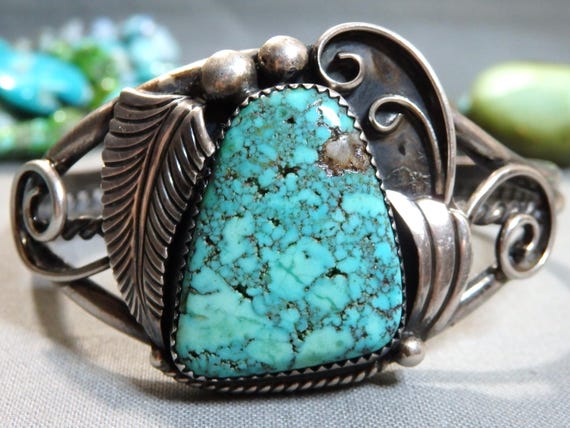Stunning Native American Navajo Green Waterweb Turquoise Sterling Silver Immense Ring Stunning Native American Navajo Green Waterweb Turquoise Sterling Silver Immense Ring