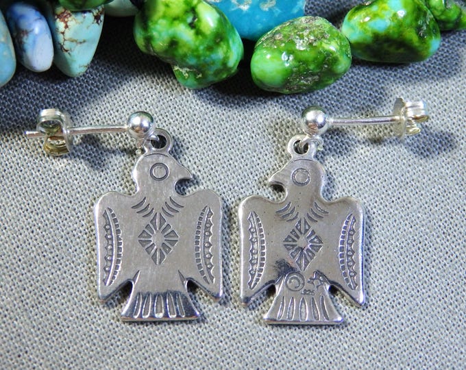 Authentic Signed NAVAJO Sun West Solid Sterling Silver THUNDERBIRD Post Earrings Reversible