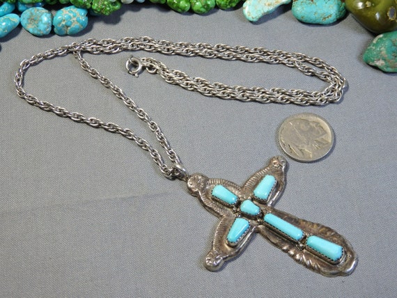 Native American Beautiful Signed Vintage Zuni Blue Gem Turquoise Sterling Silver Cross Pendant Native American Beautiful Signed Vintage Zuni Blue Gem Turquoise Sterling Silver Cross Pendant