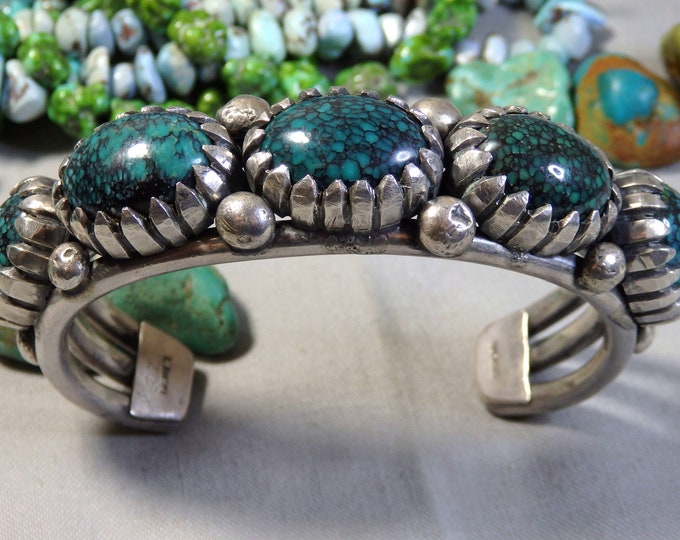 NAVAJO Kee Montoya SKY HORSE Turquoise Sterling Silver 109g 7"sz Cuff Bracelet signed