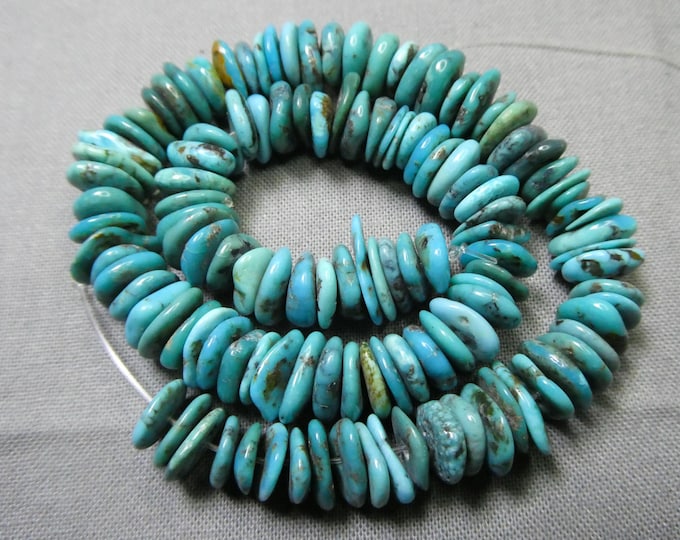 Arizona KINGMAN TURQUOISE 7-10mm Funky Disc BEADS 10.5" Strand 156cts