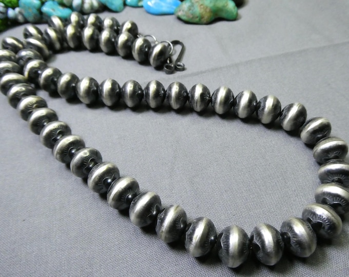 24" 89g SUNRAY Stamped 13mm NAVAJO PEARLS Sterling Silver Necklace on Chain by Michelle Jameson