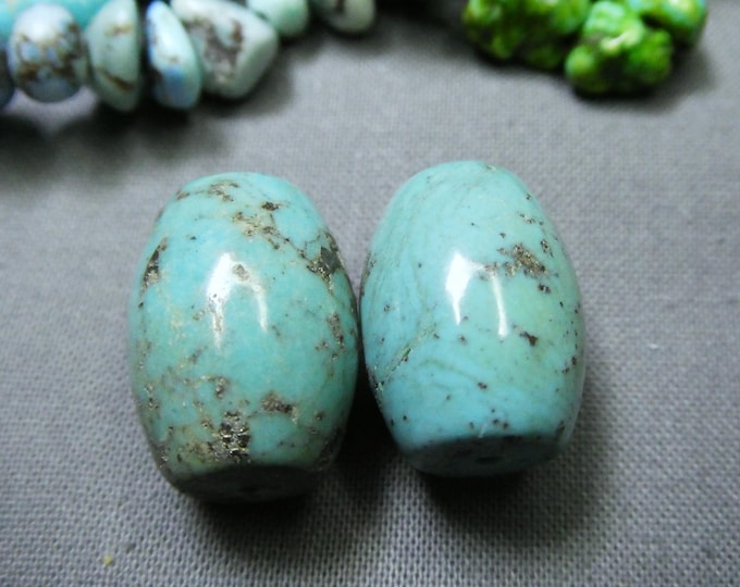 Lot of 2 Natural CAMPITOS TURQUOISE 20x15mm Barrel BEADS 59cts