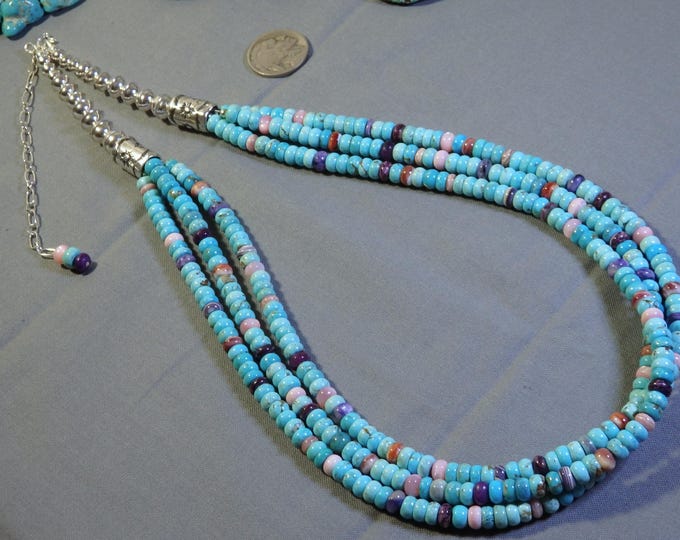 INDIAN CORN 23-27" Necklace Sonoran TURQUOISE Wampum Charoite ++ Sterling Silver Adjustable