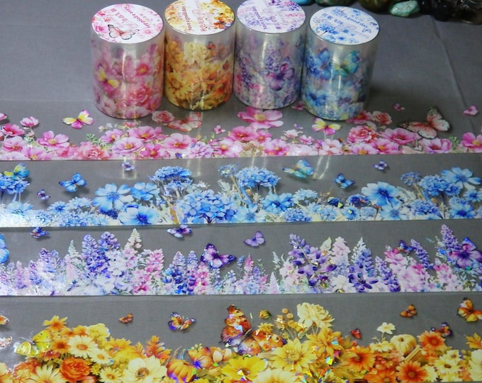 4 rolls Lot PET WASHI TAPE Clear Waterproof 2"x78"each Butterfly Flowers Scrapbook Multi-Crafts
