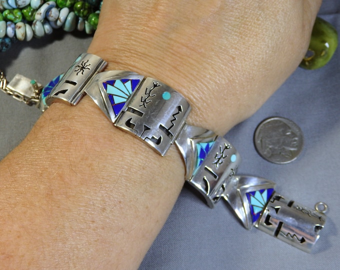 NAVAJO Fernado Benally MEDICINE MASK Sterling Silver Turquoise Fire Opal 7" Bracelet Signed  Accepting offers