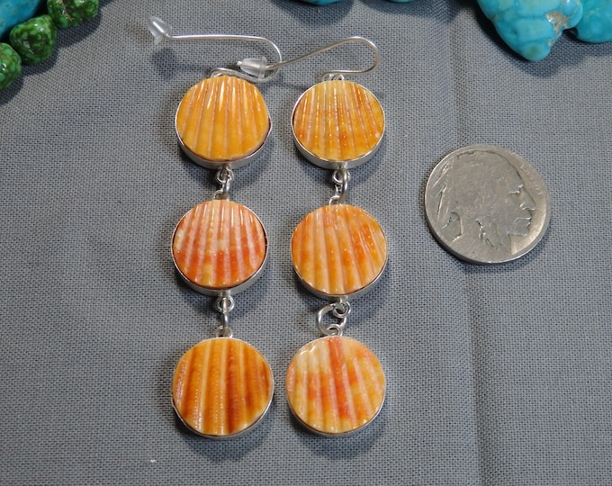 Natural SPINY OYSTER Shell Sterling Silver 3"Long EARRINGS