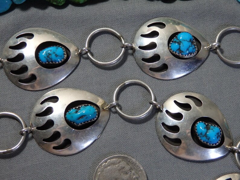 Navajo Sleeping Beauty TURQUOISE Sterling Silver 91g 39" BEAR PAW ...