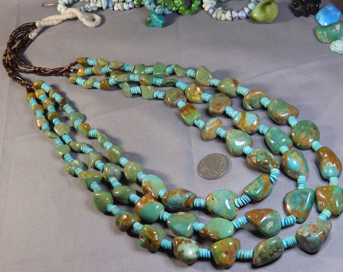 Huge 32" 255g Santo Domingo KEWA Royston & Sleeping Beauty TURQUOISE Cotton Squaw Wrap Necklace 475  or best offer
