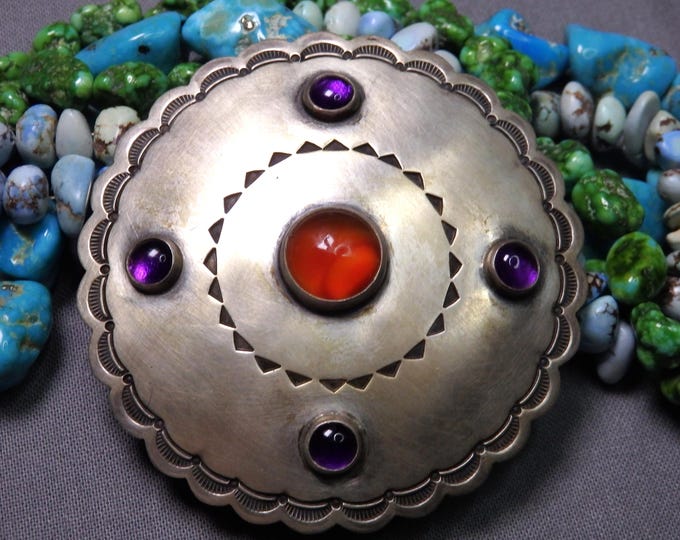 NAVAJO Falcon Trade CARNELIAN AMETHYST 36g 2.5" Concho Scarf Slide