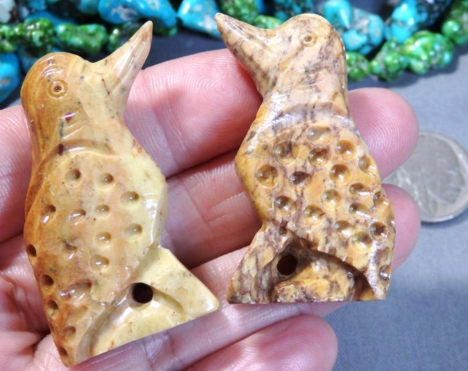 Natural MEXICAN AGATE 2 Carved BIRD Beads 46x26x14mm 235cts 47g