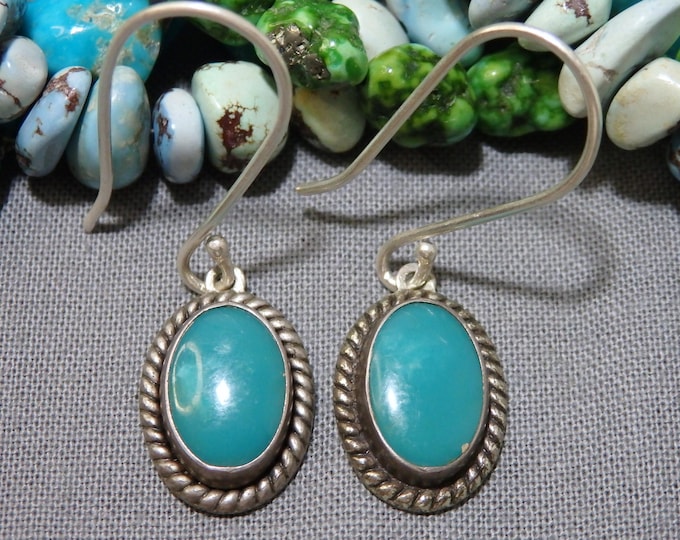 Fred Harvey Era NAVAJO Natural USA TURQUOISE Sterling Silver 1.5"Long Earrings