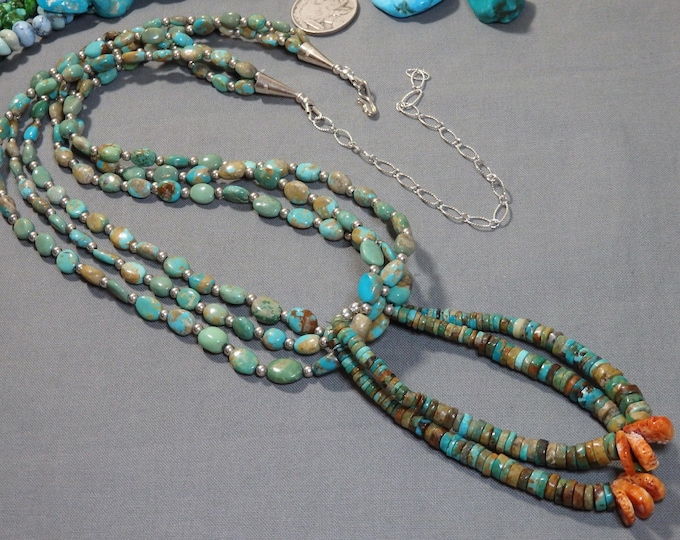 Natural ROYSTON TURQUOISE Sterling Silver 22-28" Necklace +4.5" JACLA