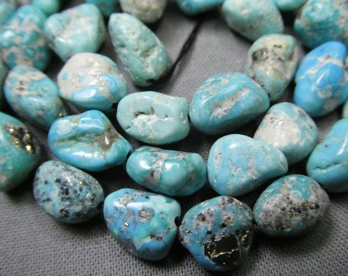 Natural SONORAN White Water TURQUOISE 9-12mm x 6-8mm Nuggets 16" Strand 151cts UNTREATED