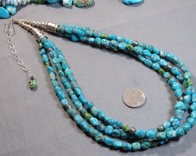 NAVAJO PEARLS Natural Sonoran Gold & Sonoran Rose TURQUOISE Sterling Silver 21-25" Necklace