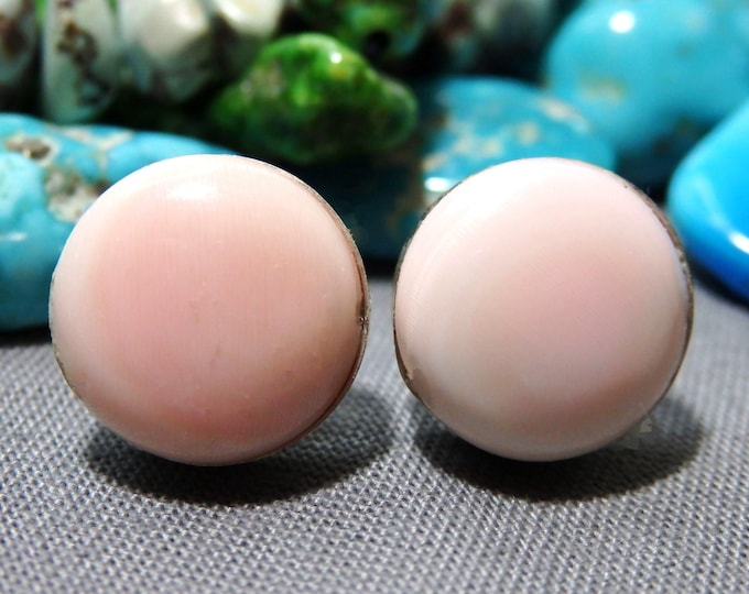 Genuine PINK CONCH SHELL Sterling Silver Post Earrings 1/2"size