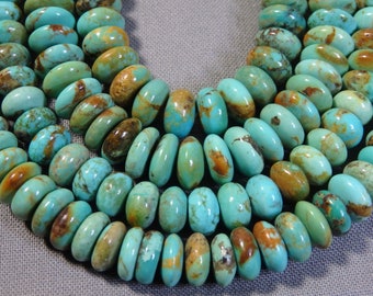 Arizona KINGMAN TURQUOISE 8mm Rondelle BEADS 16.25" Strand 140cts+