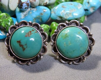 Oude Stash natuurlijke CROW LENTE TURQUOISE Sterling zilveren post oorbellen